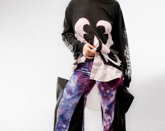 Avant-garde reconstructed pants – upcycled tie-dye and black trousers – experimental fashion – one-of-a-kind pants – Giek Collection