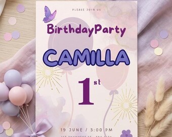 Plantilla de Canva para invitación de cumpleaños infantil, invitación de fiesta editable (descarga digital), invitación de fiesta imprimible, tarjeta de cumpleaños digital