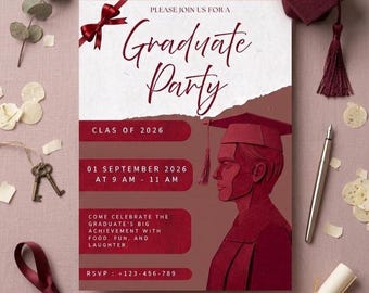 Plantilla de invitación para fiesta de graduación, invitación editable en Canva (descarga digital), invitación de graduación editable, descarga instantánea imprimible.