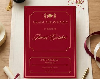 Plantilla de Canva para invitación a fiesta de graduación, invitación editable para fiesta de graduación, invitación imprimible para graduación, descarga digital.