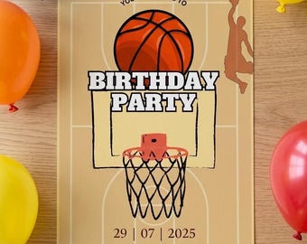 Invitación de cumpleaños de baloncesto, invitación editable en Canva, invitación para fiesta de baloncesto infantil, invitación de cumpleaños deportiva, descarga instantánea imprimible.