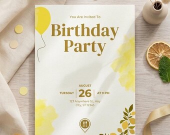 Invitación editable para fiesta de cumpleaños, estilo limón, celebración para adultos (descarga digital)