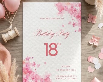 Plantilla editable de Canva para invitación de cumpleaños, invitación para fiesta de adultos (descarga digital)