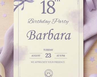 Plantilla de invitación para el 18 cumpleaños, invitación moderna para fiesta de adultos (descarga digital)