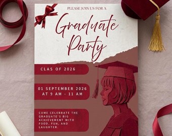 Plantilla de invitación para fiesta de graduación, invitación moderna para graduación, Canva editable (descarga digital), invitación editable para fiesta de graduación, fiesta de graduación