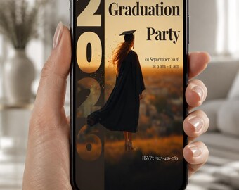 Plantilla de Canva para invitación a fiesta de graduación, invitación de graduación editable, descarga de invitación para fiesta de graduación imprimible