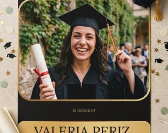 Plantilla editable de Canva para invitación de graduación con foto, invitación para fiesta de graduación con imagen, invitación imprimible de descarga instantánea.