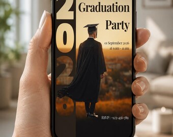 Plantilla de Canva para invitación a fiesta de graduación, invitación de graduación editable, descarga de invitación para fiesta de graduación imprimible