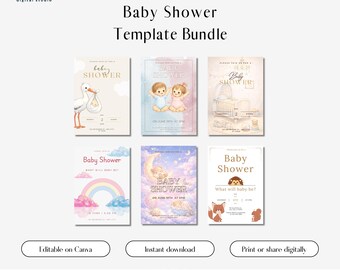 Paquete de invitaciones para baby shower, 6 plantillas editables de Canva, invitación neutra para baby shower, descarga instantánea imprimible, paquete para fiesta de bebé