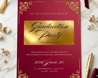 Plantilla de invitación de graduación en Canva, invitación editable para fiesta de graduación, invitación minimalista para fiesta de graduación, descarga imprimible.