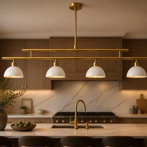 Handcrafted Brass Linear Chandelier | Mid Century Modern Kitchen Island Pendant Light