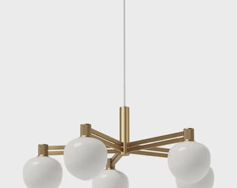 Lámpara colgante moderna de latón, araña de 3 globos, lámpara de techo minimalista Bauhaus, lámpara colgante esférica de mediados de siglo, lámpara de globo de vidrio esmerilado