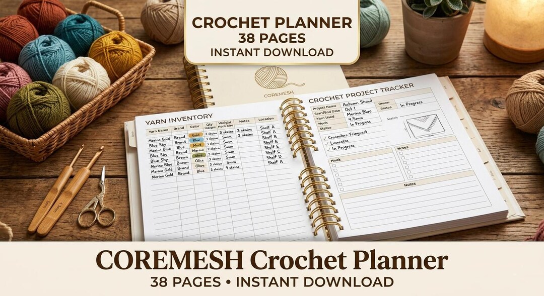 Crochet Planner Printable | 38 Page Crochet Project Tracker | Pattern ...