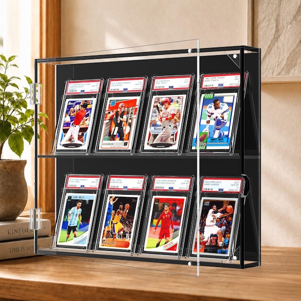 PSA Slab Display Case, Wall-Mounted 2-Tier Acrylic Cabinet for Graded Sports Cards