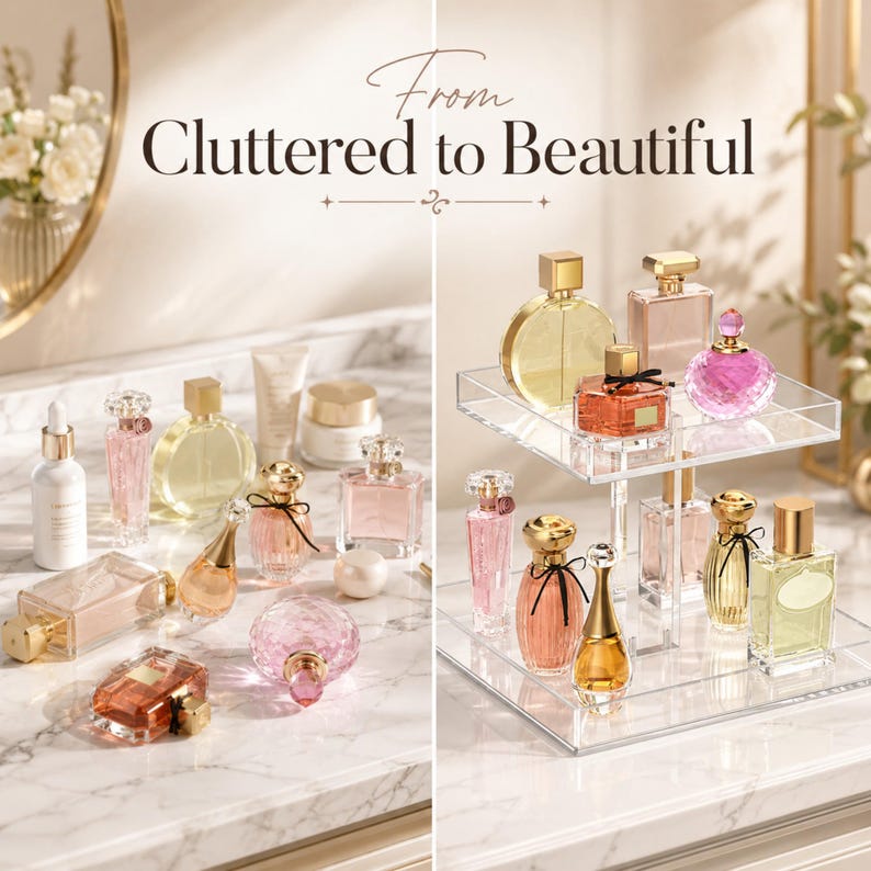 Range-parfums pour meuble-lavabo, Porte-parfum en acrylique transparent, Présentoir à parfums, Rangement pour comptoir de salle de bain image 3