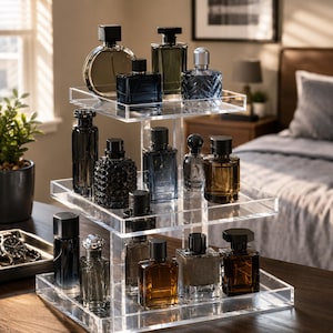 Range-parfums pour meuble-lavabo, Porte-parfum en acrylique transparent, Présentoir à parfums, Rangement pour comptoir de salle de bain image 9