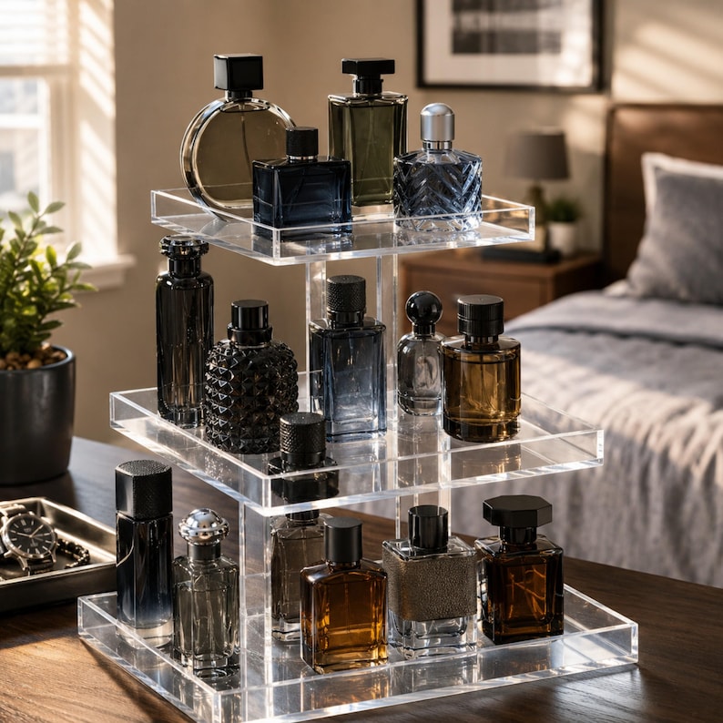 Range-parfums pour meuble-lavabo, Porte-parfum en acrylique transparent, Présentoir à parfums, Rangement pour comptoir de salle de bain image 9