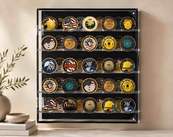 Vitrine pour pièces de monnaie Challenge, porte-pièces mural en acrylique avec étagères amovibles, vétéran à la retraite ou cadeau militaire