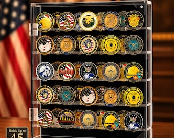 Military Challenge Coin Display Case, Wall-Mounted Acrylic Cabinet with Removable Shelves