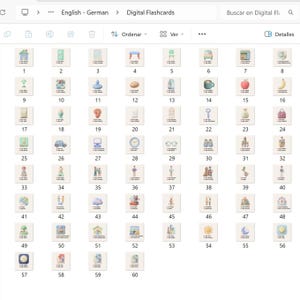 German English Flashcards with Audio Printable Vocabulary Cards Language Learning Bundle 60 Words
