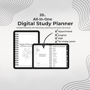 Planificador digital minimalista moderno para iPad/ Planificador de estudio y vida limpio/ Planificador PDF con hipervínculos para GoodNotes u otras aplicaciones/ Descarga instantánea.