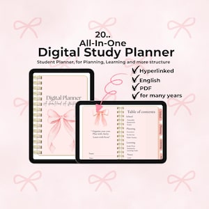 Cute Bow Digital Planner for iPad/ Sweet Grily Study Planner/ Hyperlinked GoodNotes Planner/ School & Life Planner/ Instant PDF Download.