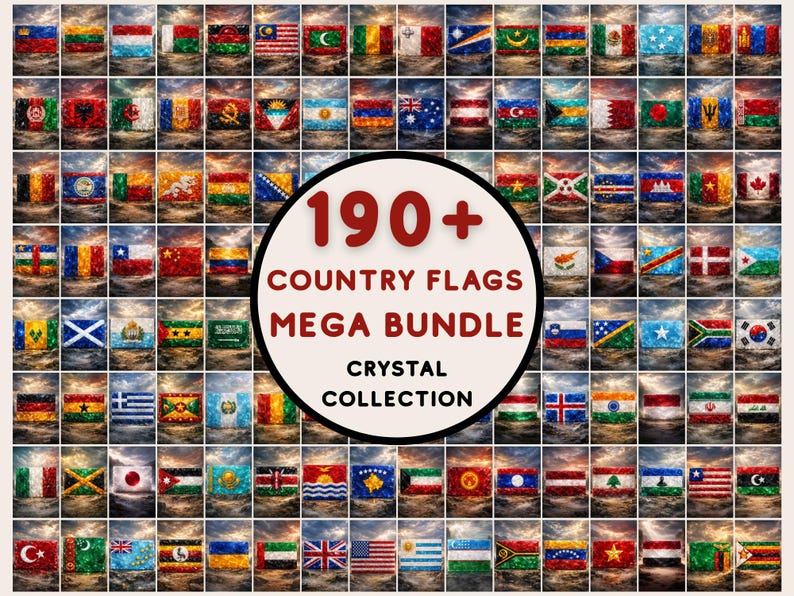 Try Flags World Flags Printable Bundle, 196 Country Flags PNG, Crystal Flag Wall ...