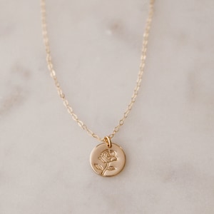 Gold Rose Flower Necklace, Small Rose Charm Necklace, Rose Disc Necklace, Rose Flower Pendant, Silver Rose Flower Jewelry, Gift For Mom