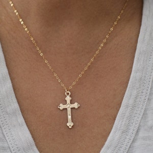 Gold Cross Necklace, 14k Gold Filled Cross Necklace, Gold Crucifix Necklace, Gift for Her, Religious Necklace, Confirmation Gift