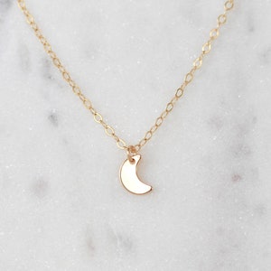 Crescent Moon Necklace, Gold Moon Necklace, Tiny Crescent Moon Charm, Kids Necklace, Girlfriend Gift, Gold Necklace, Moon Charm Necklace