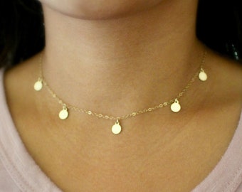 Coins Choker Necklace, 14K Gold Filled Coins Necklace, Layering Necklace, Tiny Discs Necklace, Dainty Necklace, Boho, Minimalist Necklace