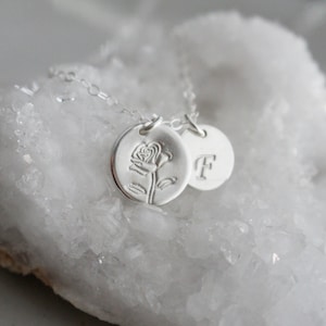 Silver Rose Necklace, Rose Charm Necklace, Rose Disc Necklace, Floral Necklace, Thoughtful Gift for Her, Gift For Mom