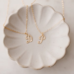 Script Initial Necklace, 14k Gold Filled Monogram Charm