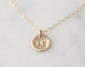 Custom Initial Gold Filled Disc Necklace, Personalized Charm