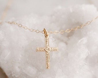 Floral Cross Necklace, Dainty Flower Cross necklace, Minimalist Cross Necklace, Christian Jewelry, Gift for Mom, christianity Necklace