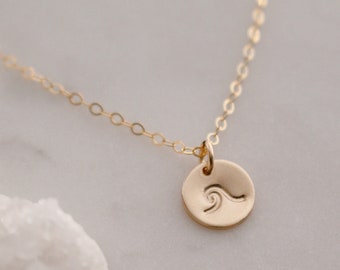 Wave Necklace - Small Wave Charm Necklace - Hawaiian Necklace - Ocean Wave Disc Necklace - Beach Necklace - Wave Charm Necklace - Gold Wave