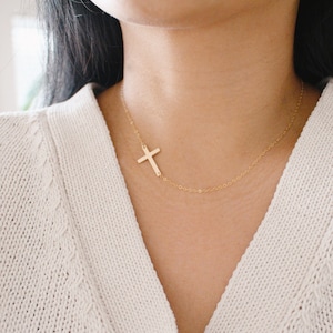 Cross Necklace, Minimalist Cross Necklace, Christian Necklace, Sideways Cross Jewelry,  14k Gold Filled Cross Necklace, Silver Cross Jewelry