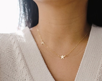 Dainty 14k Gold Filled Star Necklace, Sterling Silver Charm