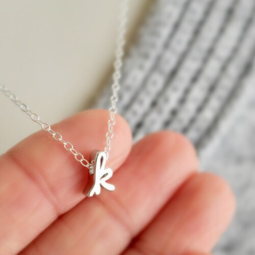 Cursive Initial K Necklace in Silver 