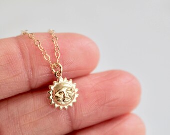 Gold Sun Necklace, Gold Necklace, Sun Charm Necklace, 14k Gold Filled Necklace, Dainty Necklace, Birthday Gift, Layering Necklace, Gold