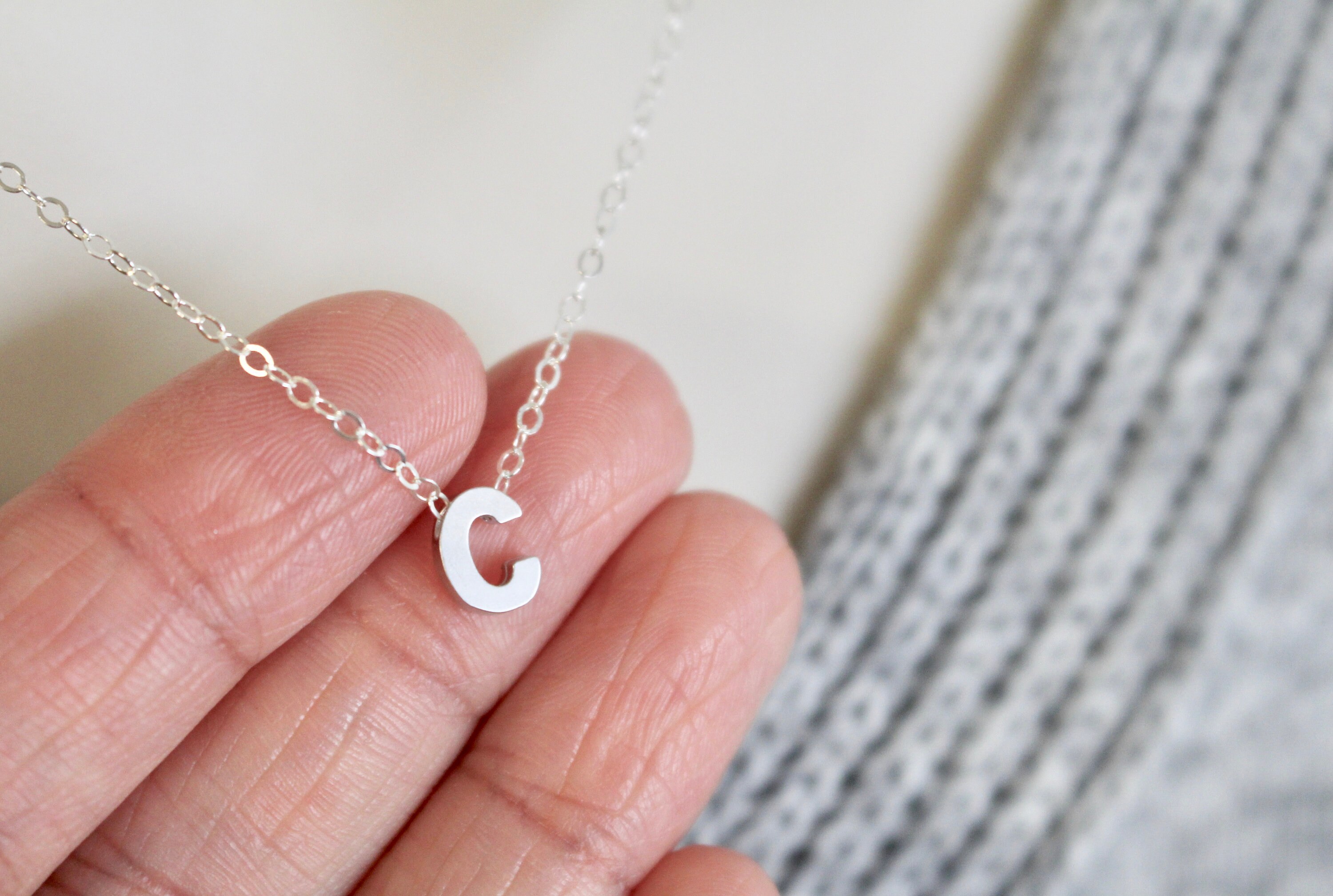Small Initial C Necklace Silver Letter C Necklace Sterling Etsy