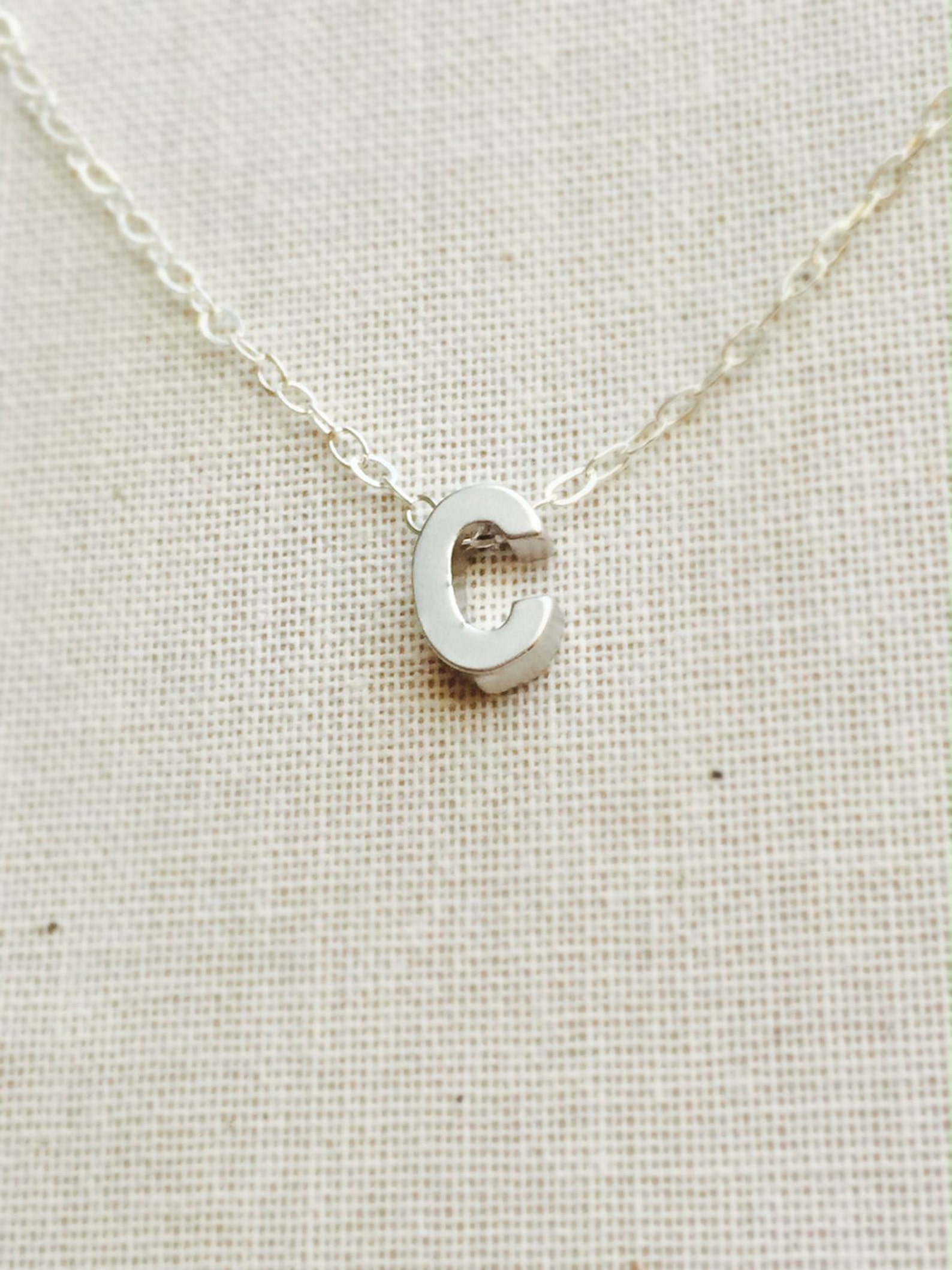Small Initial C Necklace Silver Letter C Necklace Sterling Etsy