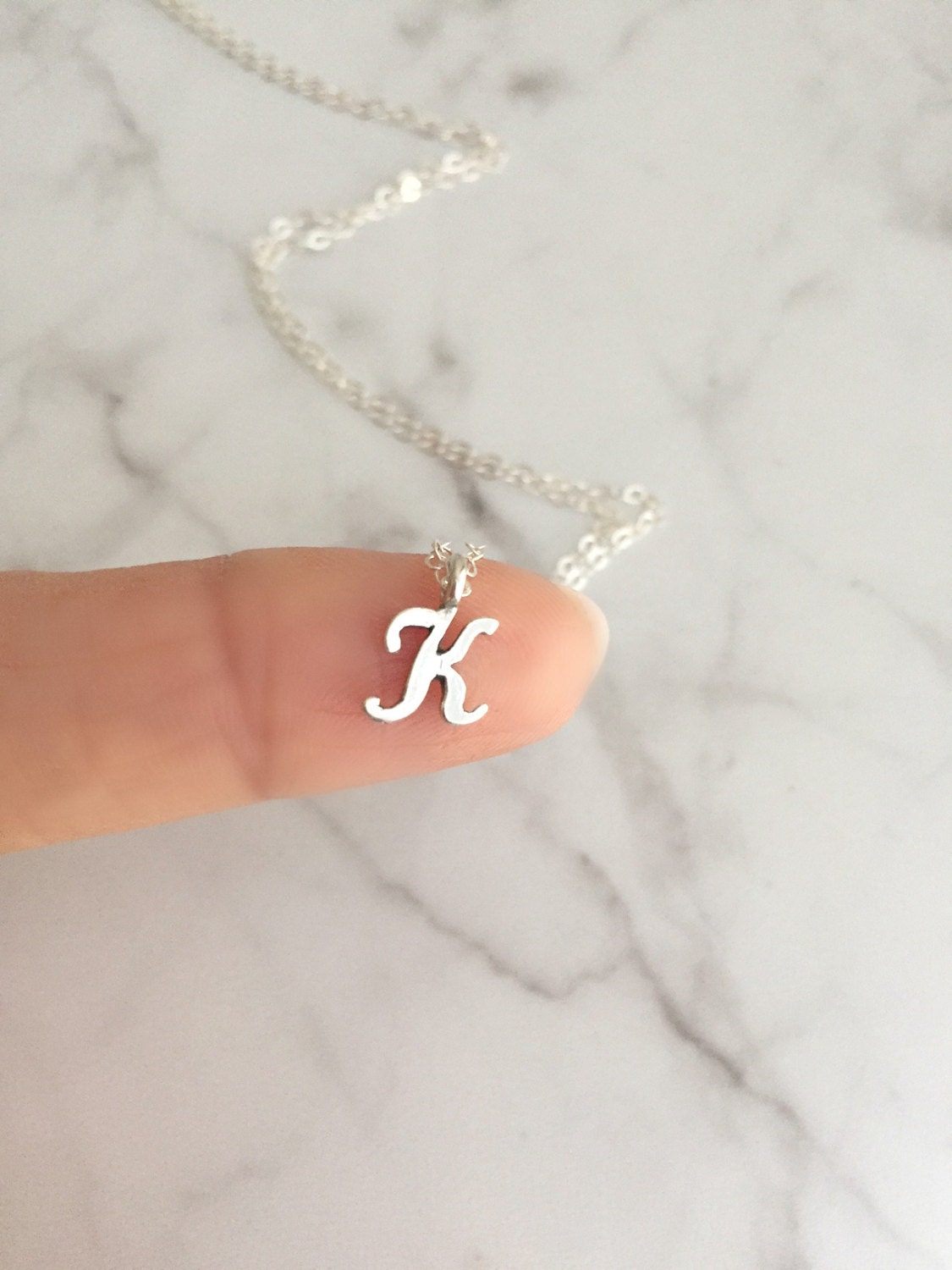 Cursive Letter K Necklace Sterling 
