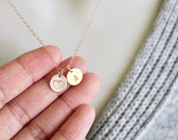 Rose Gold Initial Necklace Two Disc 
