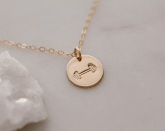 Hand Stamped Dumbbell Necklace - 14k Gold Filled or Sterling Silver