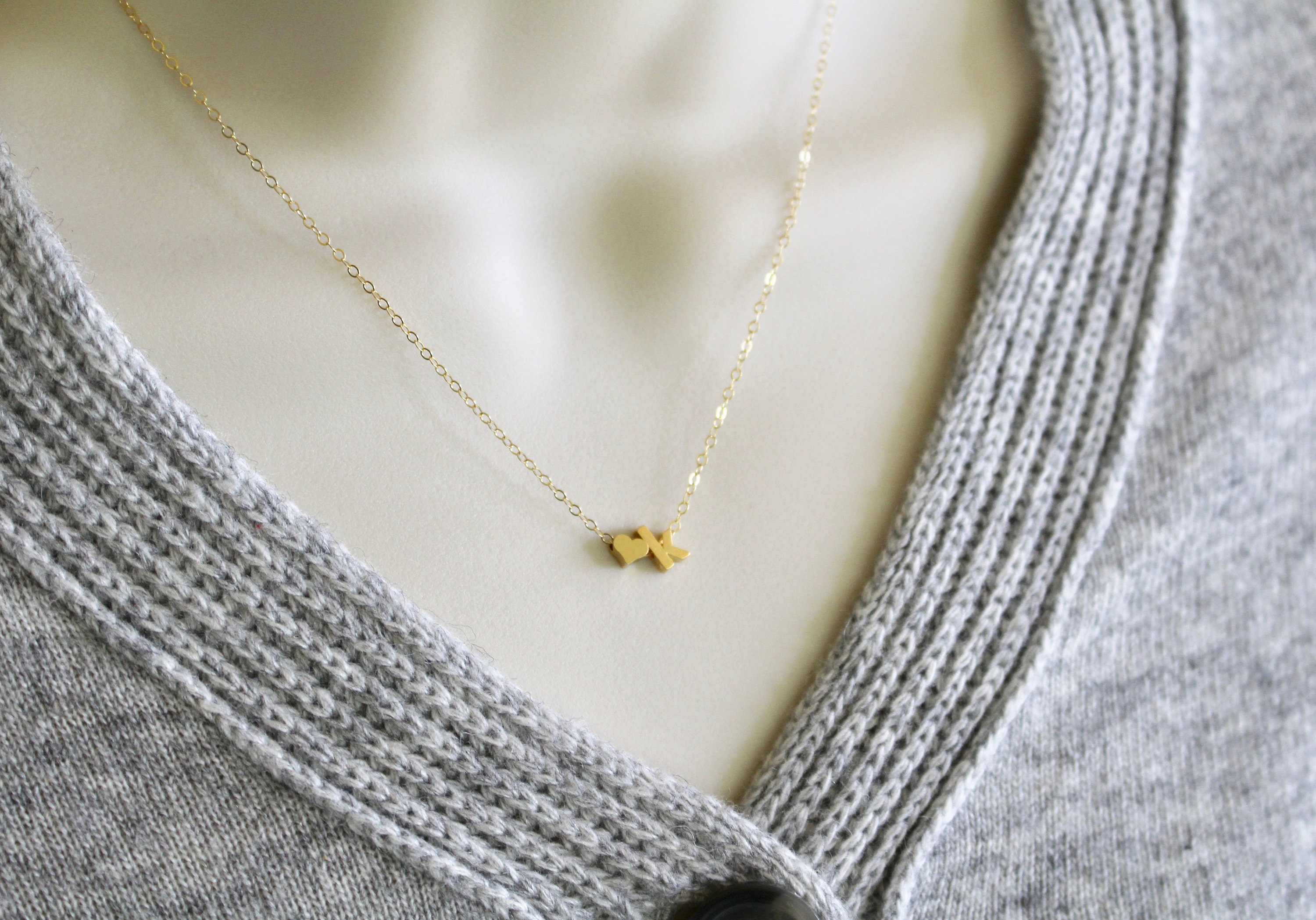 Initial K Necklace Gold Heart Necklace Letter K Necklace Etsy