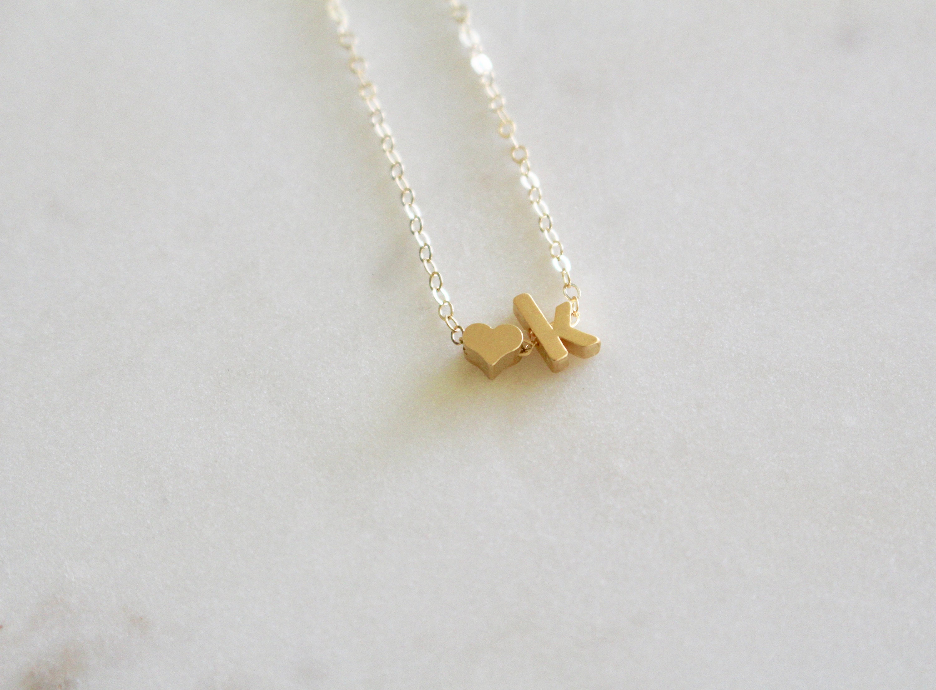 Initial K Necklace Gold Heart Necklace Letter K Necklace Etsy