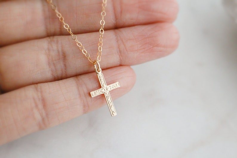Floral Cross Necklace Dainty Flower Cross Necklace Etsy