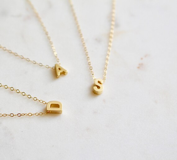 Gold Initial Necklace Small Letter 