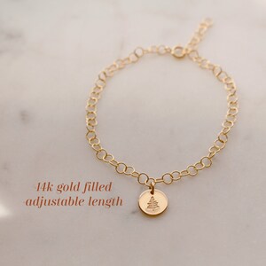 Evergreen Tree Disc Bracelet, Gold Evergreen Tree Bracelet, Gold Tree Bracelet, Small Evergreen Tree Bracelet, Pine Tree Bracelet